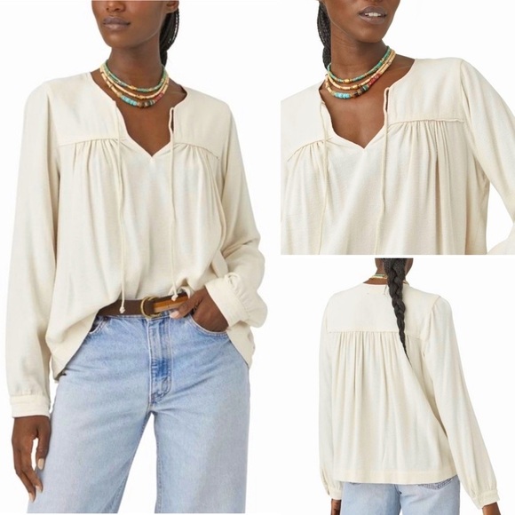 NWOT XiRENA 225$ Mae Top Blouse Peasant Boho Cottagecore Romantic Beachy Cream,L - Picture 1 of 13